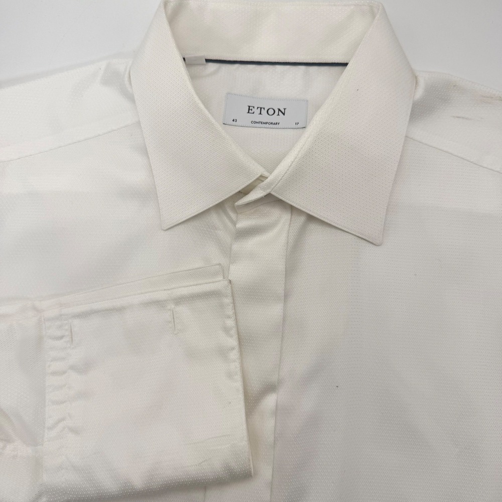 Eton Dress Shirt Mens 17 White Contemporary Fit Garrick French Cuff Textured
